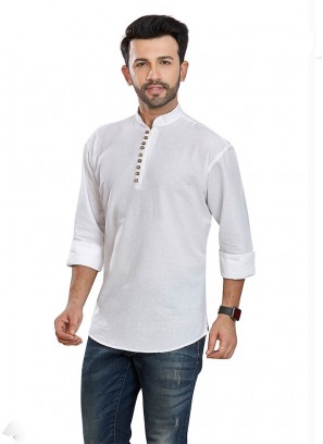 White Color Pure Cotton Short Kurta