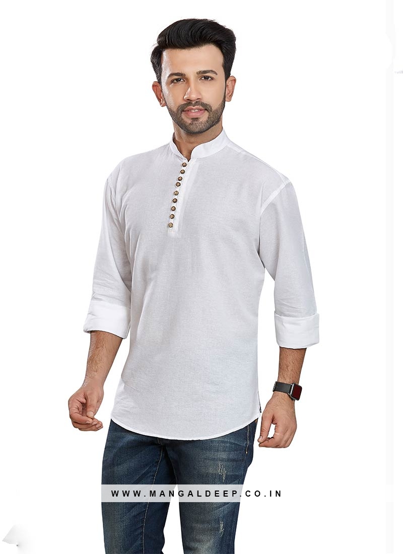 Solid Color Rayon A Line Kurta in White : TVE572