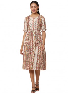 White Color Rayon Printed Casual Wear Kurti
