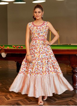 White Color Rayon Printed Kurti