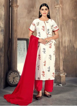 White Color Rayon Printed Readymade Suit