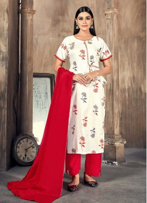 White Color Rayon Printed Readymade Suit