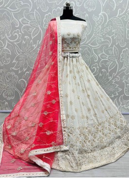White Color Sequins Work Georgette Lehenga