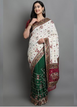 White Color Silk Embroidered Bridal Saree