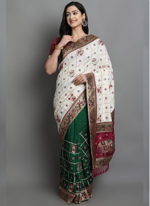 White Color Silk Embroidered Bridal Saree