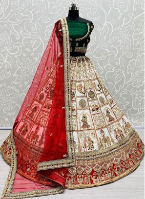 White Color Silk Sequins Work Bridal Lehenga