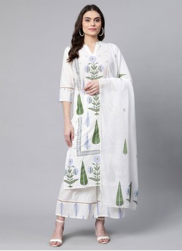 White Cotton Designer Salwar Suit
