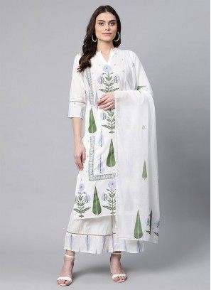 White Cotton Designer Salwar Suit