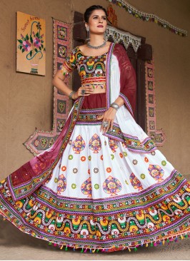 White Cotton Mirror Lehenga Choli