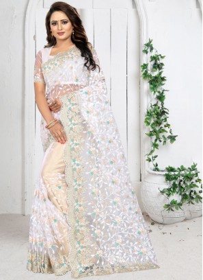 White Embroidered Festival Trendy Saree