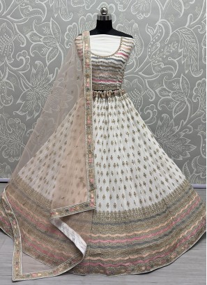 White Embroidered Georgette Trendy Lehenga Choli