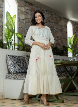 White Embroidered Readymade Gown