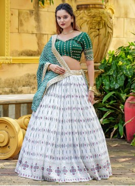 White Embroidered Sangeet Readymade Lehenga Choli