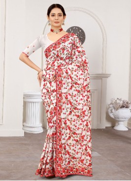 White Faux Georgette Festival Designer Saree