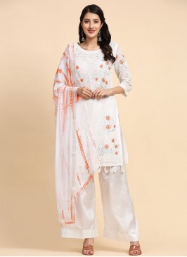 White Faux Georgette Floral Print Trendy Salwar Suit