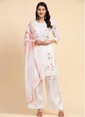 White Faux Georgette Floral Print Trendy Salwar Suit