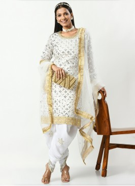 White Faux Georgette Patiala Salwar Suit