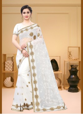 White Festival Net Bollywood Saree