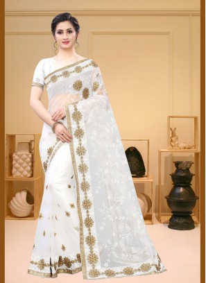 White Festival Net Bollywood Saree