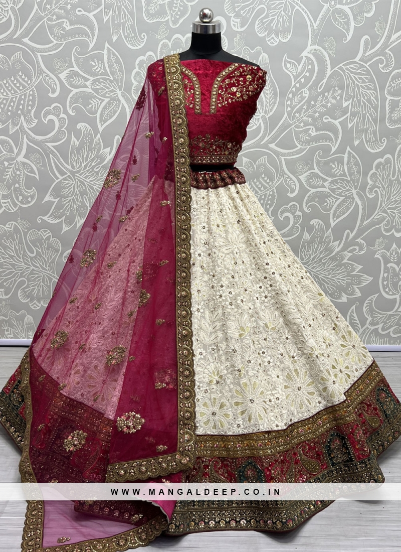 $39 - $52 - White Vasundhara Pattu Lehenga Choli and White Vasundhara Pattu  Chaniya Choli Online Shopping
