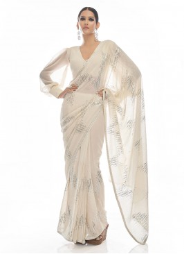 White Georgette Sangeet Designer Saree