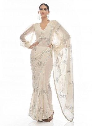 White Georgette Sangeet Designer Saree