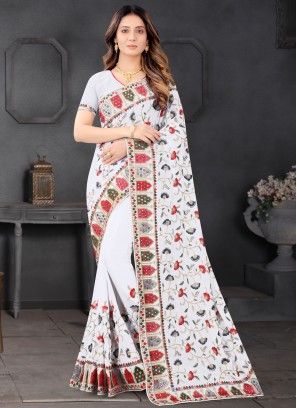 White Mirror Ceremonial Contemporary Saree