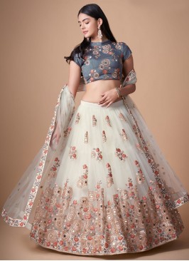 White Net Mirror A Line Lehenga Choli