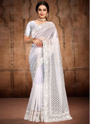 White Net Saree