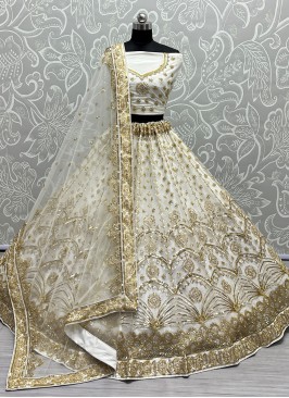 White Net Wedding Long Choli Lehenga