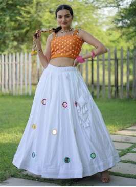 White Rayon Readymade Lehenga Choli