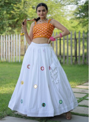 White Rayon Readymade Lehenga Choli