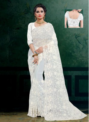 White Resham Contemporary Saree
