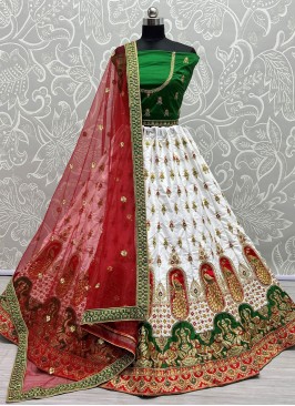 White Silk A Line Lehenga Choli