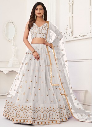 White Thread Work A Line Lehenga Choli