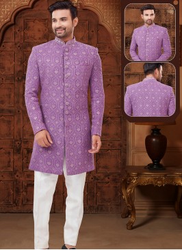 Light Purple and Off White Georgette Indo-Western Ensemble with tikki work.