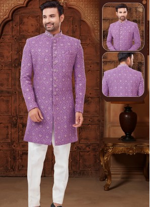 Light Purple and Off White Georgette Indo-Western Ensemble with tikki work.