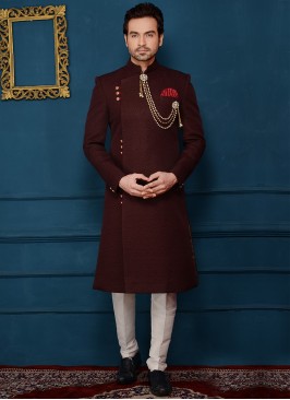 Wine Attractive Indo Western In Imported Jaquard Fabric