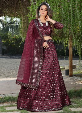 Wine Ceremonial Net Trendy Lehenga Choli