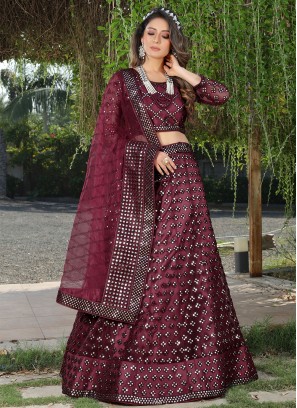 Wine Ceremonial Net Trendy Lehenga Choli