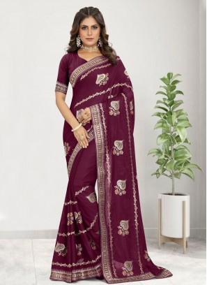 Wine Chiffon Satin Trendy Saree