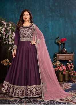 Wine Color Art Silk Embroidered Anarkali Suit