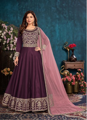 Wine Color Art Silk Embroidered Anarkali Suit