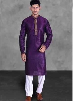 Wine Color Art Silk Mens Kurta Pajama