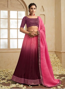 Wine Color Chinnon Zari Work Lehenga Choli