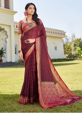 Wine Color Contemporary Saree