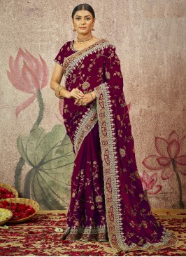 Wine Color Contemporary Style Saree