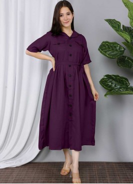 Wine Color Cotton Casual Wear Kurti