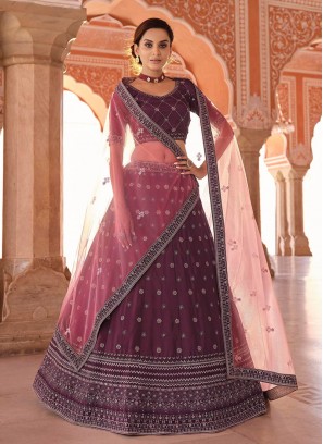 Wine Color Crepe Dori Work Lehenga