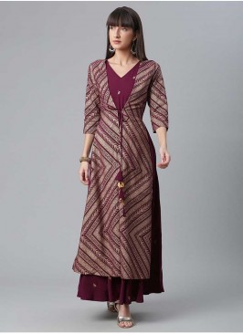 Wine Color Crepe Fancy Kurti